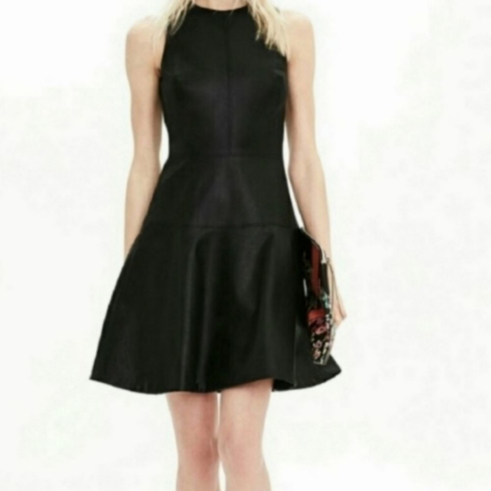 Banana Republic Black Faux Leather Sleeveless Dress, Size 0